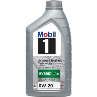 Harmaa 1 litran pullo Mobil 1 Advanced Synthetic 0W-20 hybridimoottoriöljyä